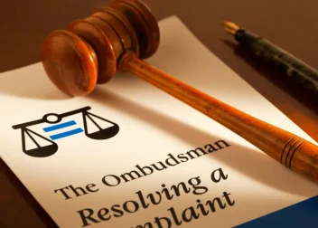 Gavel on ombudsman complaint resolution document, symbolising justice and conflict resolution in the UK