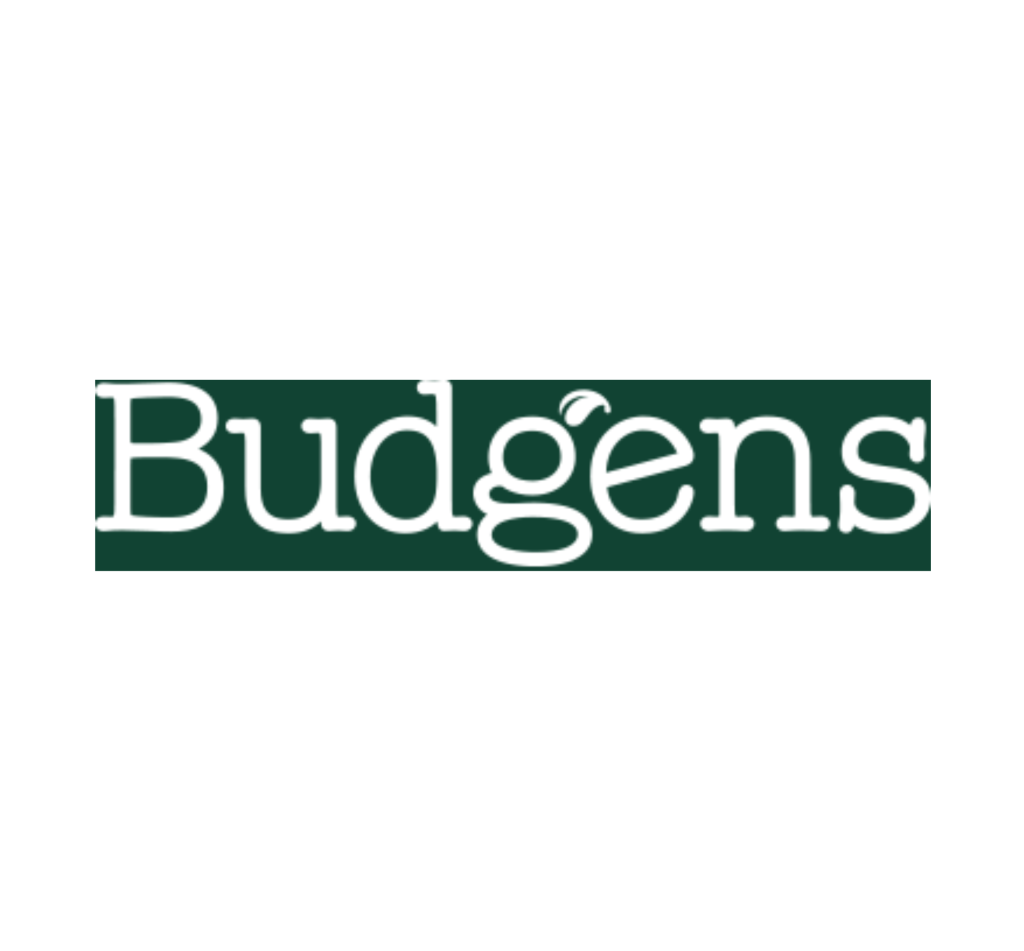 Budgens logo with white text on a dark green background, representing a UK grocery retailer brand
