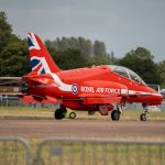 Red Arrows jet from the Royal Air Force on display at an airshow