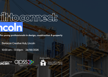 Built to Connect event poster for young professionals in design, construction, property, Lincoln 24/06/2026