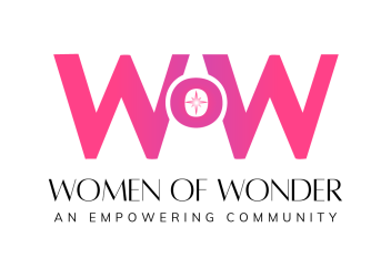 WOW logo in pink, representing Women of Wonder, an empowering community focusing on women's strength and unity