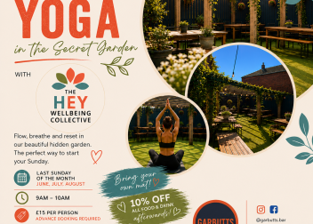 Summer yoga in the secret garden by Hey Wellbeing Collective; join Sundays with brunch and 10% off at Garbutts Bar