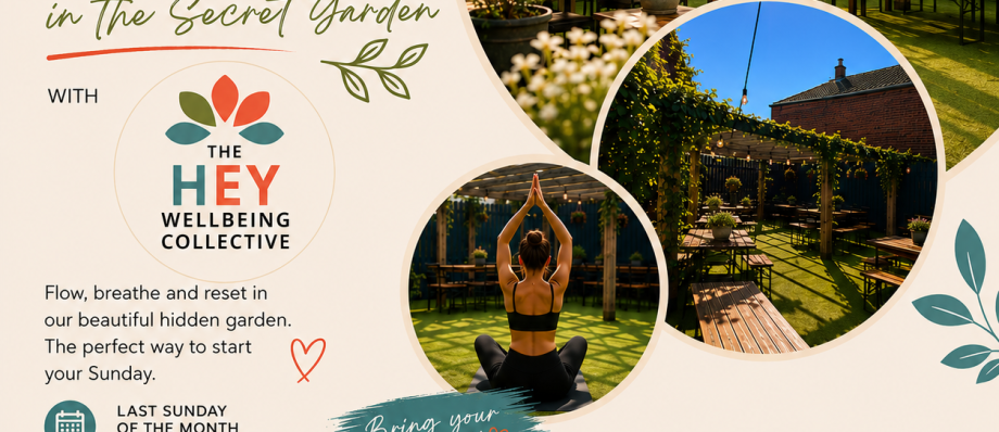 Summer yoga in the secret garden by Hey Wellbeing Collective; join Sundays with brunch and 10% off at Garbutts Bar