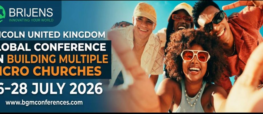 Young people smiling at Global Conference banner for Building Multiple Micro Churches, Lincoln UK, July 2026