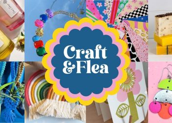 Craft & Flea market collage showcasing handmade candles, jewellery, soaps, paper crafts, macramé and accessories