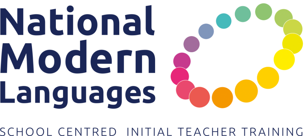 National Modern Languages logo with multi-coloured circle and text for School Centred Initial Teacher Training