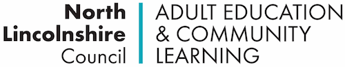North Lincolnshire Council logo highlighting Adult Education and Community Learning services in the region