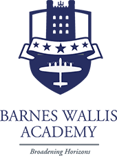 Barnes Wallis Academy logo featuring a stylised shield with stars, an aircraft, and the motto Broadening Horizons